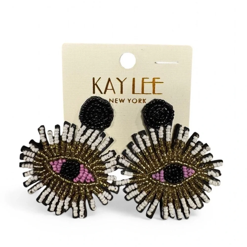 Bohemian Multicolor Beaded Evil Eye Drop Earrings, Statement Oversized Chic